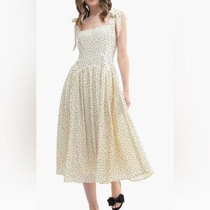 Lush Cream Dress with Black Dots